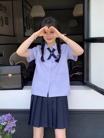 泰国校服女生学院风班服jk制服泰式圆领，短袖衬衫毕业学生套装夏季