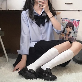 jk白蓝色刺绣衬衫裙子女原创制服套装短长袖基础款日系夏季半身裙