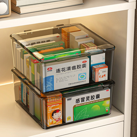 药箱收纳盒家庭装大号置物架多格翻盖透明桌面多层医药品整理柜