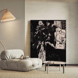 毕加索抽象花卉客厅装饰画中古纯手绘油画高级黑入户玄关挂画定制