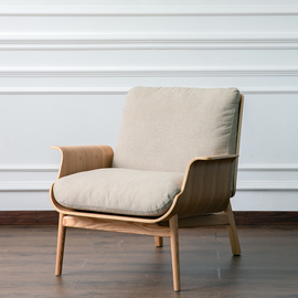 实木单人布艺理想国沙发椅时尚北欧大师设计美式咖啡厅酒吧休闲椅