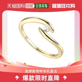 genevive 纯银 14k 镀金白色淡水珍珠海浪堆叠戒指 - 金 美国奥