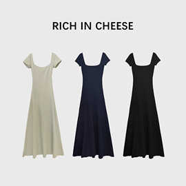 RICHINCHEESE 高定及地裙短袖版高定设计收腰弹力针织连衣裙