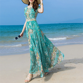 2024夏季时尚气质，高端真丝桑蚕丝连衣裙，修身显瘦沙滩度假大摆长裙