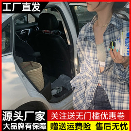 蓝白格子防晒衬衣女薄款夏季韩版宽松设计感小众上衣棉麻长袖衬衫