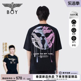 BOYLONDON春夏24男女同款短袖炫彩三鹰标印花潮牌T恤N01066