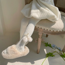 女童冬季袜子可爱洛丽塔绸缎毛球獭兔毛连裤袜宝宝宝加厚打底裤