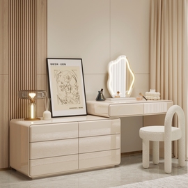 实木烤漆梳妆台卧室现代简约2023高级轻奢简易斗柜化妆桌一体