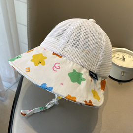 婴儿帽子夏季网眼薄款遮阳防晒太阳帽男女宝宝，鸭舌帽大沿可爱儿童