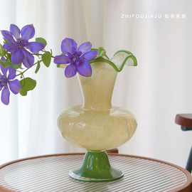 中古芬顿花瓶琉璃客厅摆件高级感花器水养鲜花轻奢法式浪漫装饰品