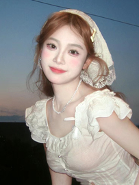 法式蕾丝三角巾女2024白色，复古法式装饰防晒头巾发带小围巾