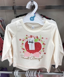 日本西松屋童装春款男女宝长袖圆领T恤婴儿可爱动物爱心上衣 
