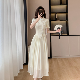 新中式假两件连衣裙夏季旗袍，改良高级感法式收腰气质显瘦长裙