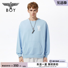 boylondon潮牌圆领卫衣春装，男女同款宽松朋克蓝色套头衫n03010