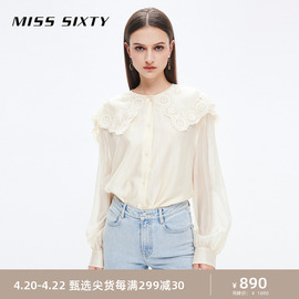 misssixty2023秋季衬衫女含天丝，镂空绣花娃娃领灯笼袖上衣