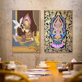泰国绘画艺术壁画SPA按摩店养生馆餐厅佛装饰画手绘泰式风格挂画