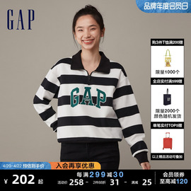 Gap女装春季LOGO宽松廓形条纹POLO衫高级时尚休闲长袖上衣841020