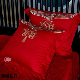 婚庆抱枕大红纯棉刺绣结婚床品靠垫45*45CM60*60沙发抱枕套靠背