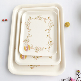 五和a5密胺桃花中式长方形托盘，创意茶具水杯，茶盘餐盘水果盘餐盘