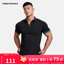 TOMATOPAPA短袖polo衫撞色拼接翻领扣青春休闲健身练习青年男上衣