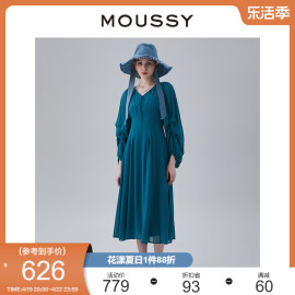 MOUSSY 夏季法式优雅茶歇裙收腰垂感大摆连衣裙010GSA30-2470