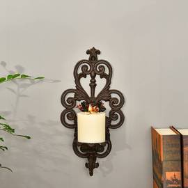Sungmor 欧式铁艺镂空烛台走廊壁挂铸铁蜡烛架复古怀旧家居装饰品