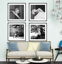 现代轻奢黑白摄影装饰画赫本梦露复古人物挂画服装店客厅卧室壁画