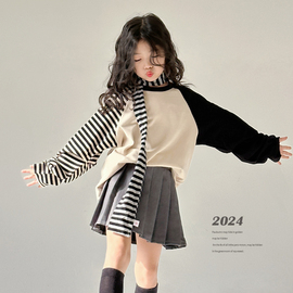 女童设计感不对称t恤百褶裙套装，春季2024儿童女宝宝韩版卫衣