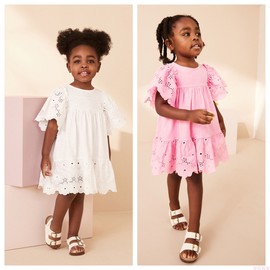 英国next童装24夏女童女宝宝，浅粉色花朵刺绣娃娃装连衣裙洋装