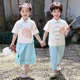 汉服男童夏装中国风儿童演出服，幼儿园班服小学生表演女童唐装套装
