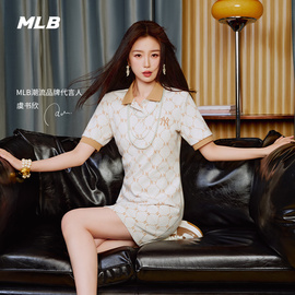 mlb女款虞书欣明星同款老花，短袖连衣裙polo领24夏季opm04