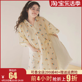 和服睡裙女布料纯棉纱布日系小熊短袖汗蒸服大码睡衣夏季家居服