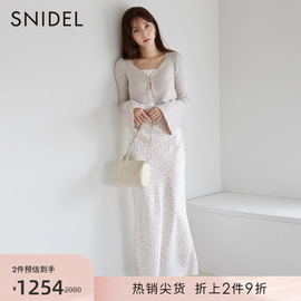 SNIDEL秋冬喇叭袖针织开衫缎面连衣裙两件套SWNO235054