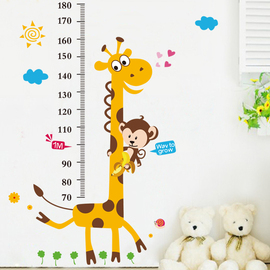 2023儿童房卧室装饰贴画，长颈鹿身高卡通自粘防水墙，贴纸玻璃贴