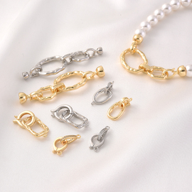 高品质18k包金微镶双环可打开珍珠扣手工，diy手链项链收尾连接扣头