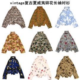 vintage古着衬衣复古文艺夏威夷雪纺，碎花小清新百搭长袖衬衫女a31