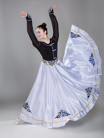 蒙古族舞蹈练习裙成人半身，长裙新疆维族练功大摆裙舞蹈服女
