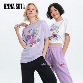 ANNA SUI 安娜苏 水柔棉 小鹿珠光印花休闲宽松短袖T恤上衣女