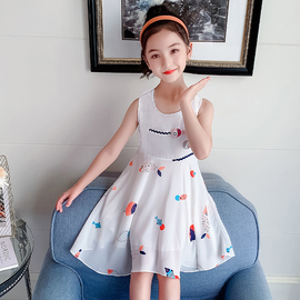 女童夏装2024时尚公主雪纺，连衣裙韩版中大童洋气小女孩吊带裙
