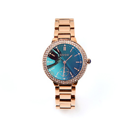 香港guou蓝色镜面小表盘，时尚水钻石英，手表气质士钢带手表古欧女