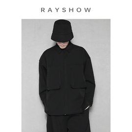 rayshow大口袋设计蝙蝠，袖宽松廓形长袖衬衫侧开衩衬衣开衫潮