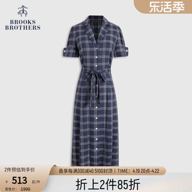 Brooks Brothers/布克兄弟女士经典格纹可调节腰带短袖收腰连衣裙