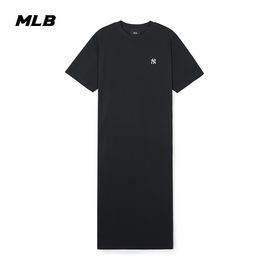 MLB 女款纯色时尚开叉裙舒适短袖长款连衣裙24夏季OPB02