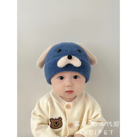 日本婴儿帽子秋冬款针织毛线帽，婴幼儿冬季可爱套头帽男宝宝护耳帽
