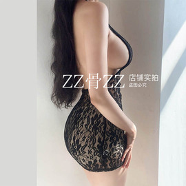 ZZ骨ZZ 欧美蕾丝透视辣妹挂脖大露背沙滩度假居家诱惑夜店连衣裙