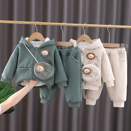 男宝宝冬装加绒加厚1周岁8一10六11九7个月，婴儿衣服分体男孩套装6