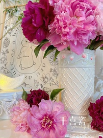千喜瓷 郁金香浮雕花瓶25cm高温陶瓷可水培玫瑰芍药牡丹 大口径