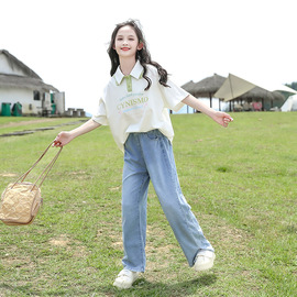 8女童短袖polo领T恤夏季2024年10大童韩版洋气12岁女孩夏装15