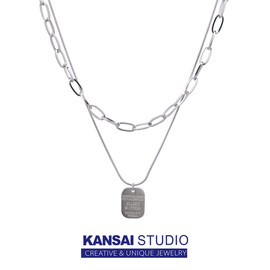 kansai双层字母方牌叠带项链可拆分个性潮，ins冷淡风土酷毛衣链子