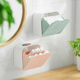 纳川创意塑料ps壁挂收纳盒，棉签盒化妆棉，盒翻盖防尘浴室粘贴整理